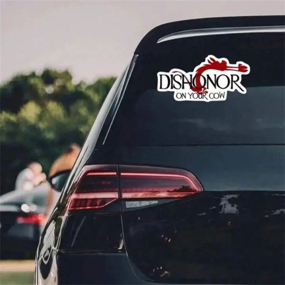 Red black white Mulan Mushu dishonor on your cow waterproof vinyl decal car - Picture 3 of 7